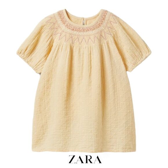 Zara Other - ZARA Kids | Light Yellow | TEXTURED EMBROIDERED DRESS